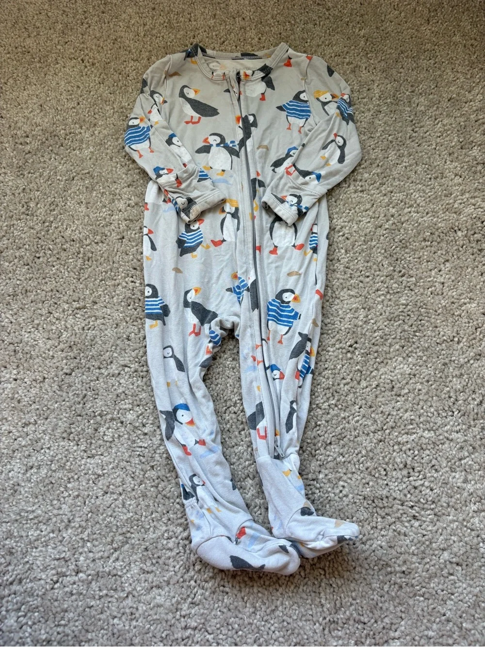 Angel Dear Grey Puffin Print One-Piece Sleeper
